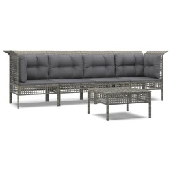vidaXL Set de muebles de jardín 5 pzas y cojines ratán sintético gris