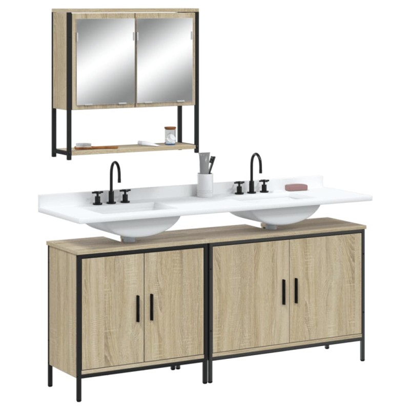 vidaXL Set de muebles de baño 3 pzas madera contrachapada roble Sonoma vidaXL Set de muebles de baño 3 pzas madera contrachapada roble Sonoma