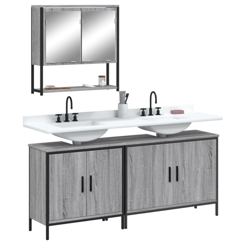 vidaXL Set de muebles de baño 3 pzas madera contrachapada gris sonoma vidaXL Set de muebles de baño 3 pzas madera contrachapada gris sonoma