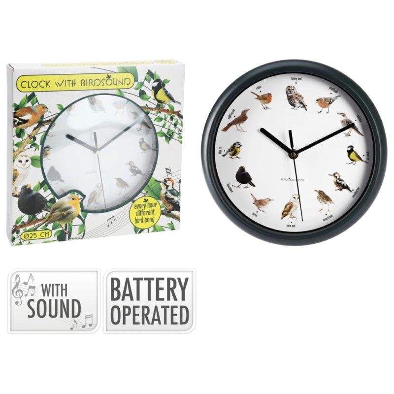 H&S Collection Reloj de pared con sonidos de pájaros 25 cm H&S Collection Reloj de pared con sonidos de pájaros 25 cm