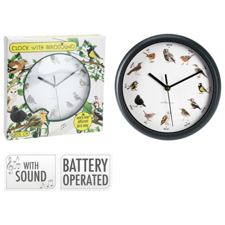 H&S Collection Reloj de pared con sonidos de pájaros 25 cm