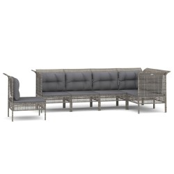 vidaXL Set de muebles de jardín 6 pzas y cojines ratán sintético gris