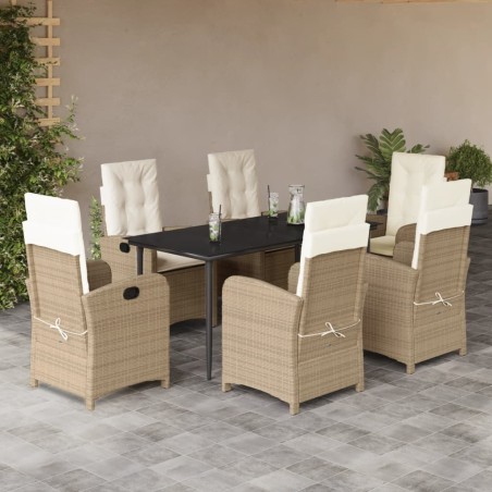 vidaXL Set comedor de jardín 7 pzas con cojines ratán sintético beige