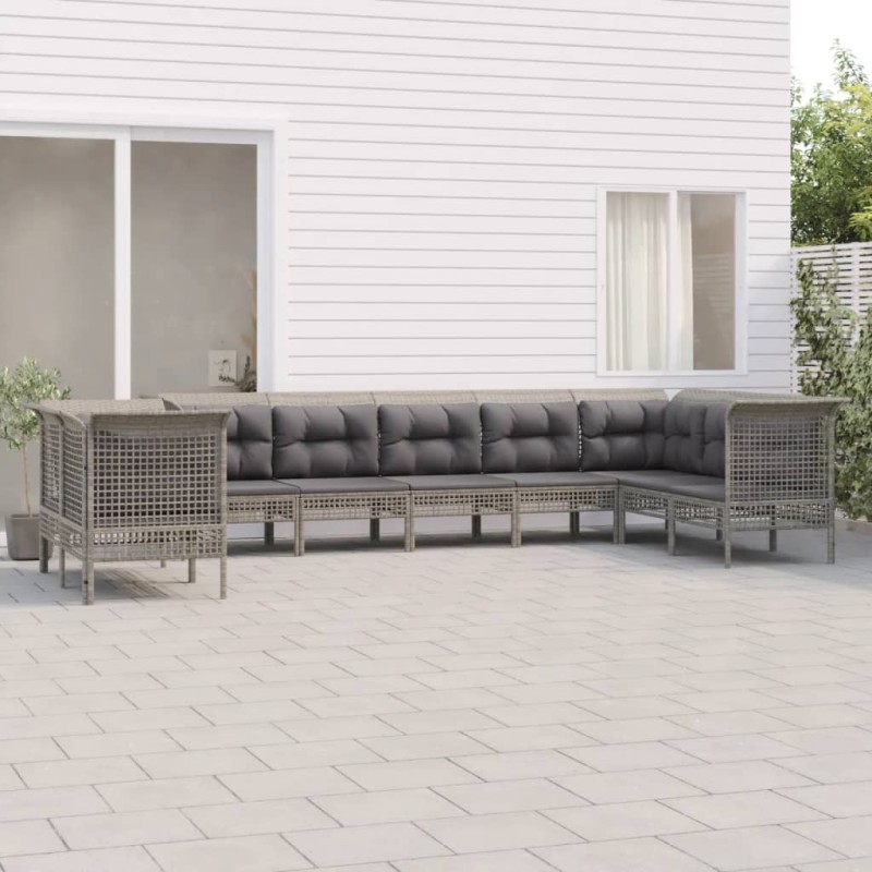 vidaXL Set de muebles de jardín 9 pzas y cojines ratán sintético gris vidaXL Set de muebles de jardín 9 pzas y cojines ratán sintético gris
