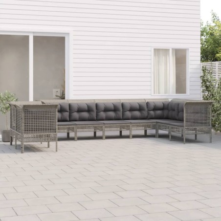 vidaXL Set de muebles de jardín 9 pzas y cojines ratán sintético gris