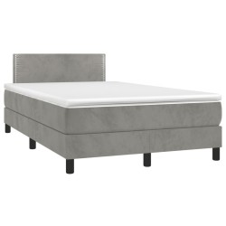 vidaXL Cama box spring colchón y LED terciopelo gris claro 120x190 cm