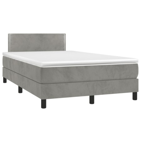 vidaXL Cama box spring colchón y LED terciopelo gris claro 120x190 cm