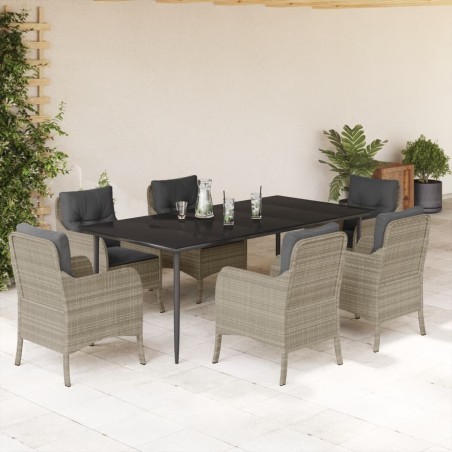 vidaXL Set comedor jardín 7 pzas y cojines ratán sintético gris claro