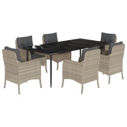vidaXL Set comedor jardín 7 pzas y cojines ratán sintético gris claro