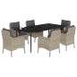 vidaXL Set comedor jardín 7 pzas y cojines ratán sintético gris claro