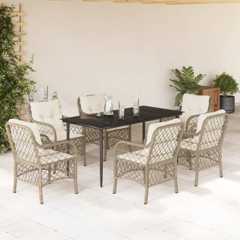 vidaXL Set comedor de jardín 7 pzas con cojines ratán sintético beige vidaXL Set comedor de jardín 7 pzas con cojines ratán sintético beige