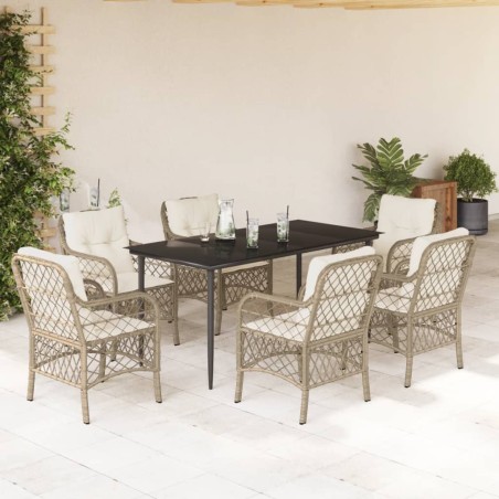 vidaXL Set comedor de jardín 7 pzas con cojines ratán sintético beige