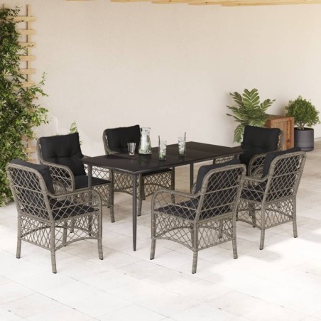 vidaXL Set comedor jardín 7 pzas y cojines ratán sintético gris