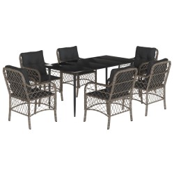 vidaXL Set comedor jardín 7 pzas y cojines ratán sintético gris