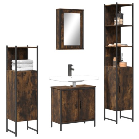 vidaXL Set de muebles baño 4 pzas madera contrachapada roble ahumado
