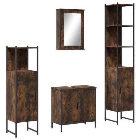 vidaXL Set de muebles baño 4 pzas madera contrachapada roble ahumado