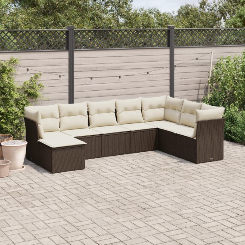 vidaXL Set sofás de jardín 8 piezas y cojines ratán sintético marrón vidaXL Set sofás de jardín 8 piezas y cojines ratán sintético marrón