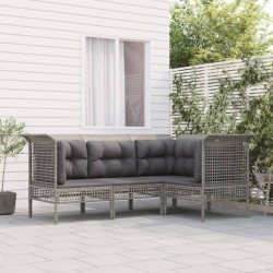 vidaXL Set de muebles de jardín 4 pzas y cojines ratán sintético gris