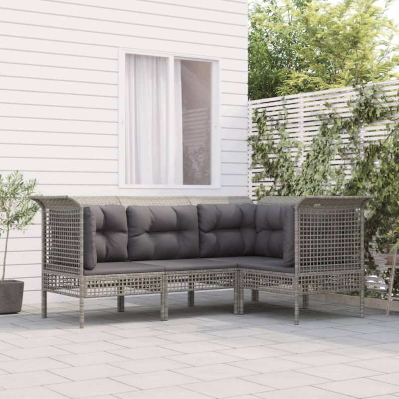 vidaXL Set de muebles de jardín 4 pzas y cojines ratán sintético gris vidaXL Set de muebles de jardín 4 pzas y cojines ratán sintético gris