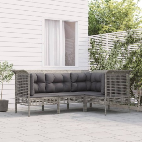vidaXL Set de muebles de jardín 4 pzas y cojines ratán sintético gris