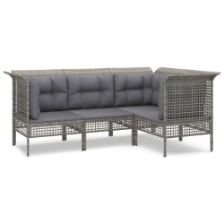 vidaXL Set de muebles de jardín 4 pzas y cojines ratán sintético gris