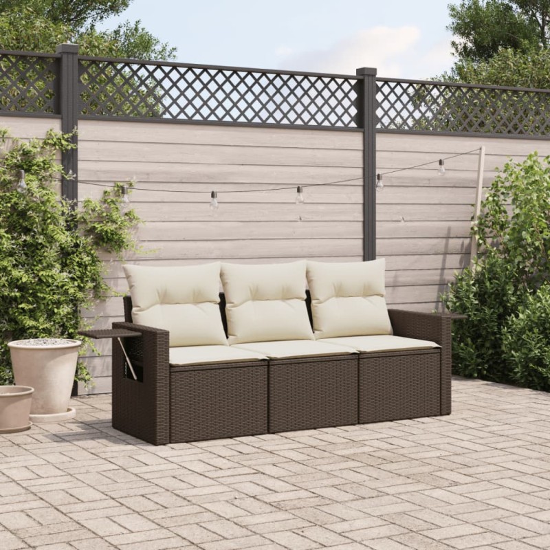 vidaXL Set sofás de jardín 3 piezas y cojines ratán sintético marrón vidaXL Set sofás de jardín 3 piezas y cojines ratán sintético marrón