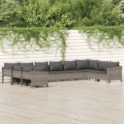 vidaXL Set de muebles de jardín 10 pzas y cojines ratán sintético gris
