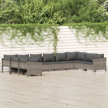 vidaXL Set de muebles de jardín 10 pzas y cojines ratán sintético gris