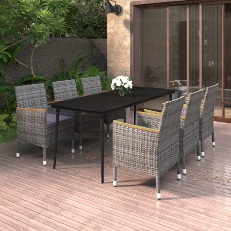 vidaXL Set comedor de jardín 7 pzas y cojines ratán sintético y vidrio