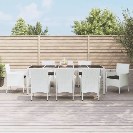 vidaXL Set comedor para jardín 9 pzas y cojines ratán sintético blanco