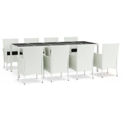 vidaXL Set comedor para jardín 9 pzas y cojines ratán sintético blanco