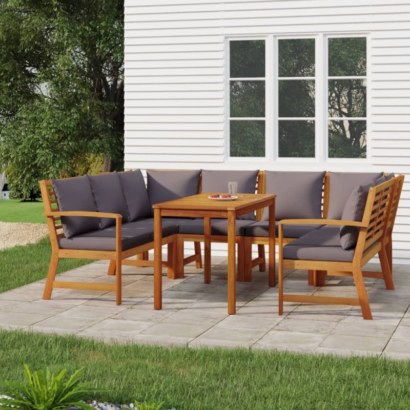 vidaXL Juego comedor jardín y cojines 7 piezas madera maciza acacia vidaXL Juego comedor jardín y cojines 7 piezas madera maciza acacia