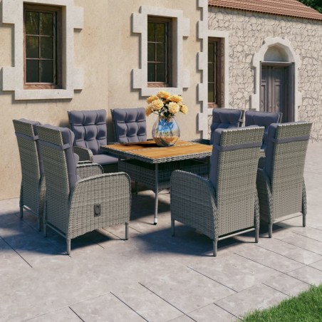 vidaXL Set de comedor de jardín 9 pzas ratán PE y madera acacia gris 