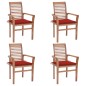 vidaXL Sillas de comedor 4 uds madera maciza de teca con cojines rojos vidaXL Sillas de comedor 4 uds madera maciza de teca con cojines rojos