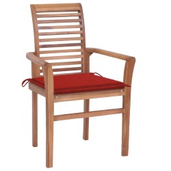 vidaXL Sillas de comedor 4 uds madera maciza de teca con cojines rojos