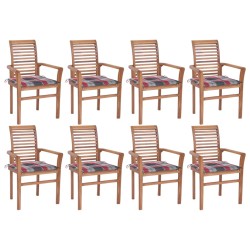 vidaXL Sillas de comedor 8 uds teca maciza y cojines a cuadros rojos