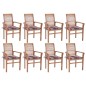 vidaXL Sillas de comedor 8 uds teca maciza y cojines a cuadros rojos vidaXL Sillas de comedor 8 uds teca maciza y cojines a cuadros rojos