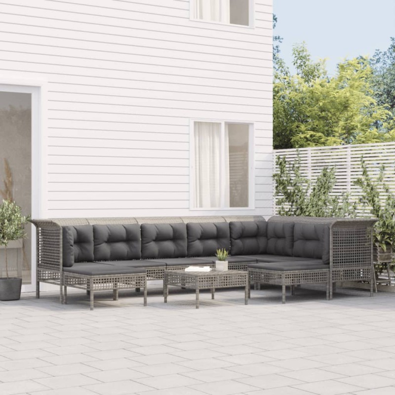 vidaXL Set de muebles de jardín 10 pzas y cojines ratán sintético gris vidaXL Set de muebles de jardín 10 pzas y cojines ratán sintético gris