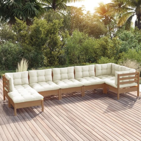 vidaXL Muebles de jardín 7 pzas y cojines madera de pino marrón miel