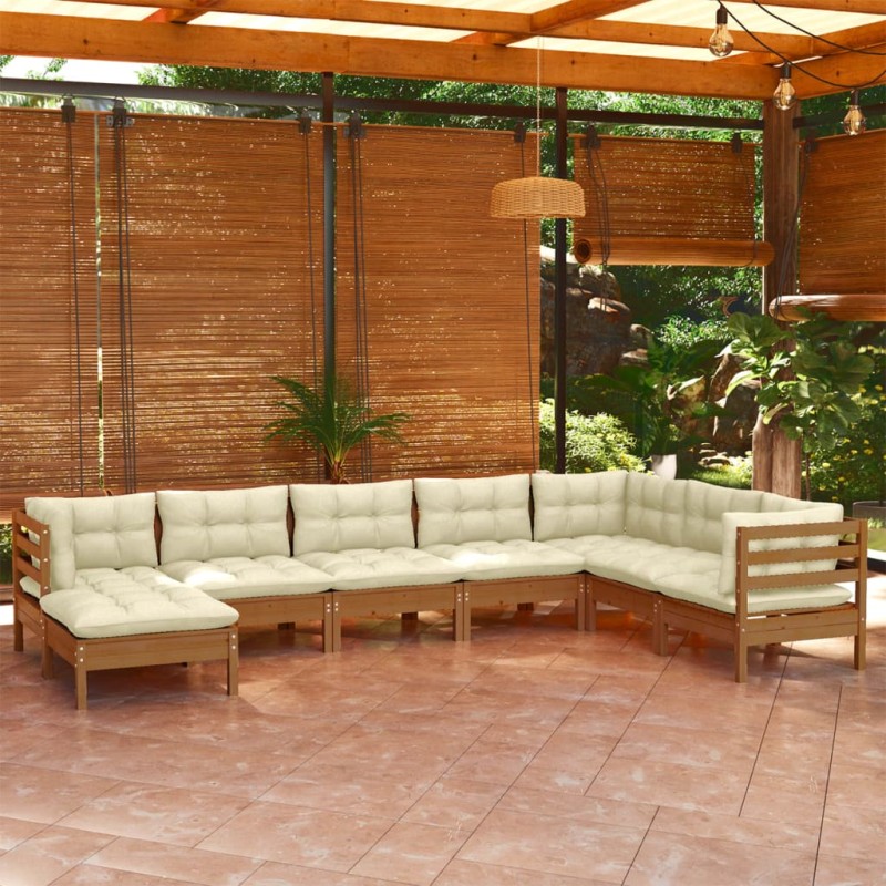 vidaXL Muebles de jardín 8 pzas y cojines madera de pino marrón miel vidaXL Muebles de jardín 8 pzas y cojines madera de pino marrón miel