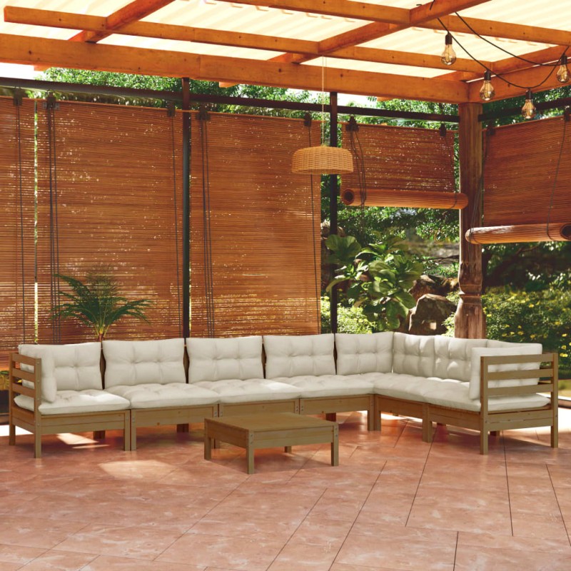 vidaXL Muebles de jardín 8 pzas y cojines madera de pino marrón miel vidaXL Muebles de jardín 8 pzas y cojines madera de pino marrón miel