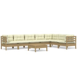 vidaXL Muebles de jardín 8 pzas y cojines madera de pino marrón miel