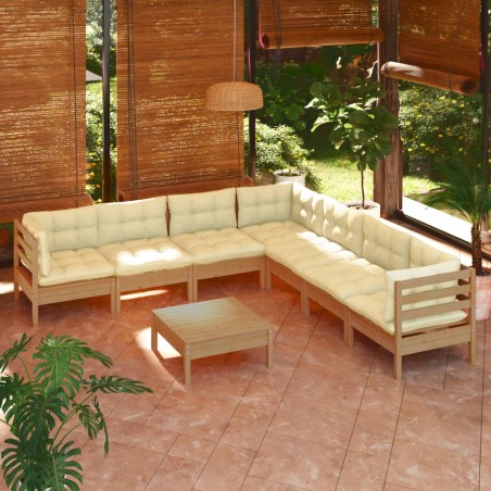 vidaXL Muebles de jardín 8 pzas y cojines madera de pino marrón miel
