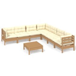 vidaXL Muebles de jardín 8 pzas y cojines madera de pino marrón miel