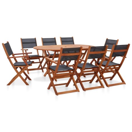 vidaXL Juego de comedor de jardín 9 pzas madera eucalipto y textilene