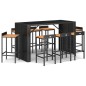 vidaXL Mesa bar y taburetes jardín 9 pzas madera acacia ratán PE negro vidaXL Mesa bar y taburetes jardín 9 pzas madera acacia ratán PE negro