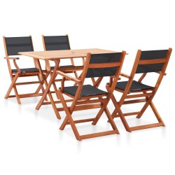 vidaXL Set de comedor para jardín 5 pzas madera maciza eucalipto negro