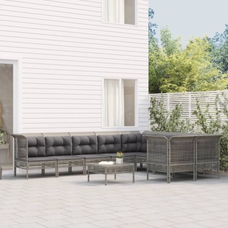 vidaXL Set de muebles de jardín 10 pzas y cojines ratán sintético gris
