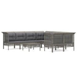 vidaXL Set de muebles de jardín 10 pzas y cojines ratán sintético gris
