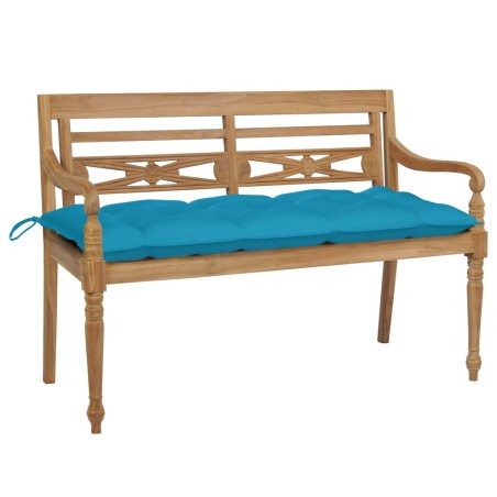 vidaXL Banco Batavia de teca maciza con cojín azul claro 120 cm